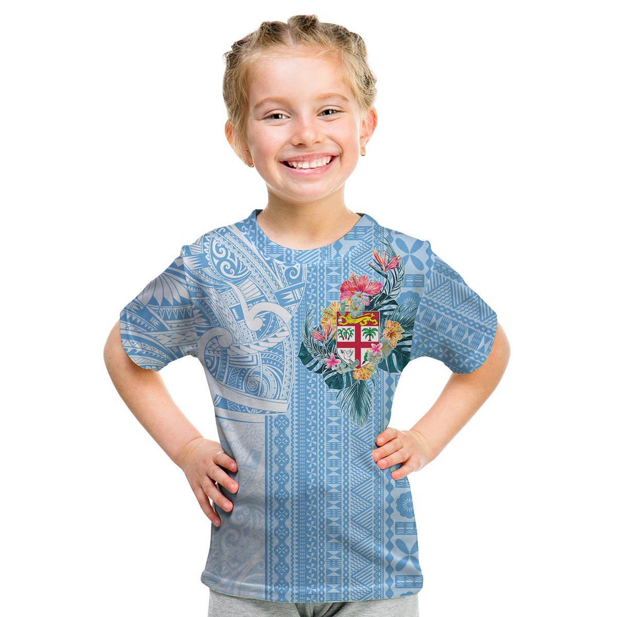 Fiji Tapa Pattern With Hibiscus Kid T Shirt - Fiji In My Heart LT7 Youth XL Size14 - Polynesian Pride
