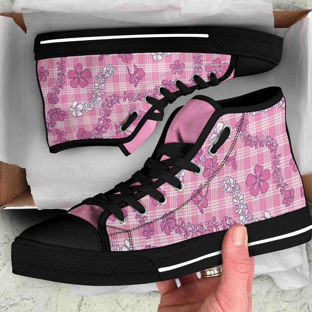 Alaka Aloha Hawaii High Top Shoes Plumeria Lei With Palaka Motif LT14 Pink - Polynesian Pride
