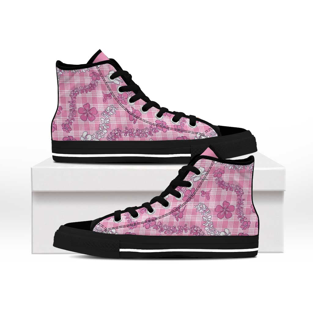 Alaka Aloha Hawaii High Top Shoes Plumeria Lei With Palaka Motif LT14 - Polynesian Pride