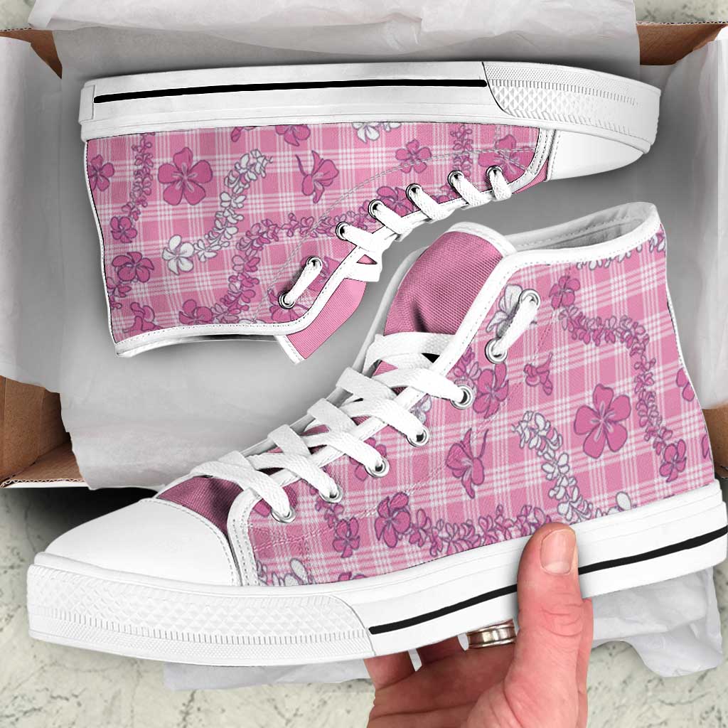 Alaka Aloha Hawaii High Top Shoes Plumeria Lei With Palaka Motif LT14 Pink - Polynesian Pride