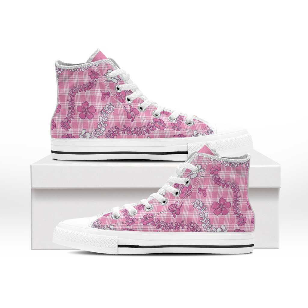 Alaka Aloha Hawaii High Top Shoes Plumeria Lei With Palaka Motif LT14 - Polynesian Pride