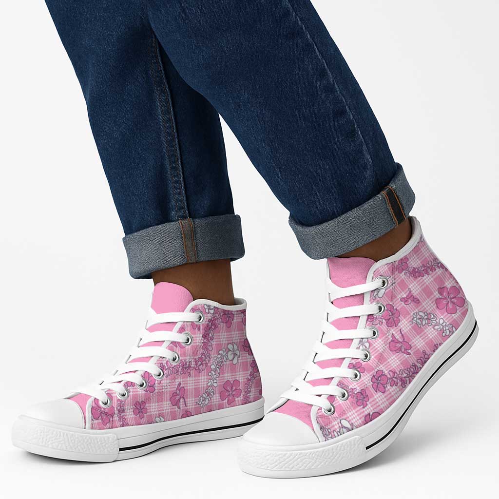 Alaka Aloha Hawaii High Top Shoes Plumeria Lei With Palaka Motif LT14 - Polynesian Pride