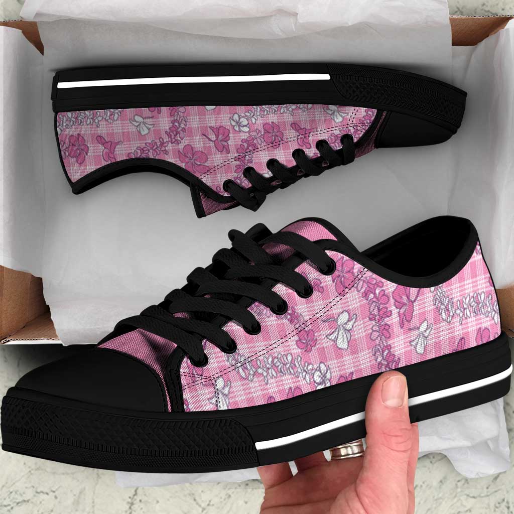 Alaka Aloha Hawaii Low Top Shoes Plumeria Lei With Palaka Motif LT14 Pink - Polynesian Pride