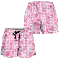 Alaka Aloha Hawaii Shorts for Women Plumeria Lei With Palaka Motif - Polynesian Pride