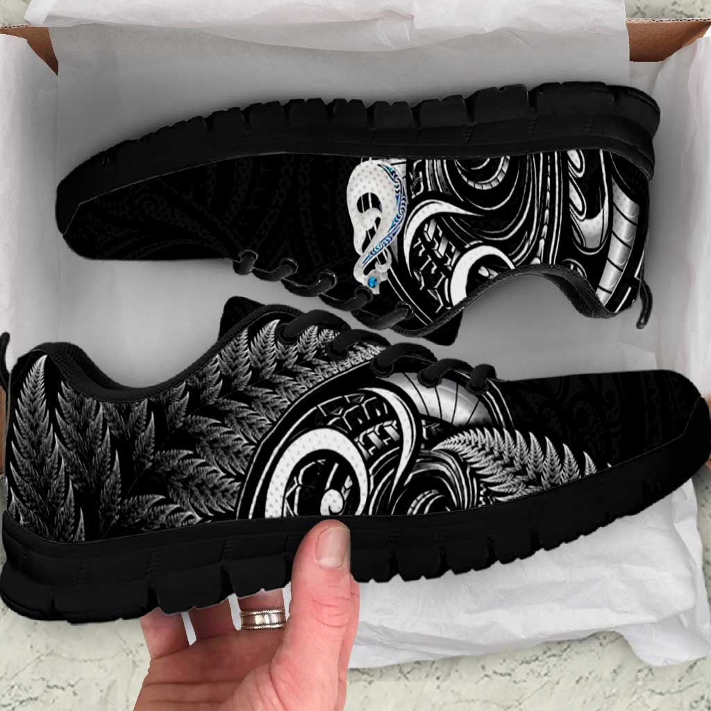 All Black New Zealand Sneakers Aotearoa Silver Fern With Manaia Maori Unique