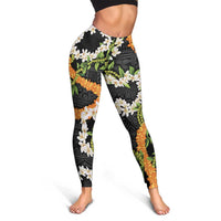 Aloha Festive Hawaii Leggings Mokihana - Maile and Ilima on Black LT7 - Polynesian Pride