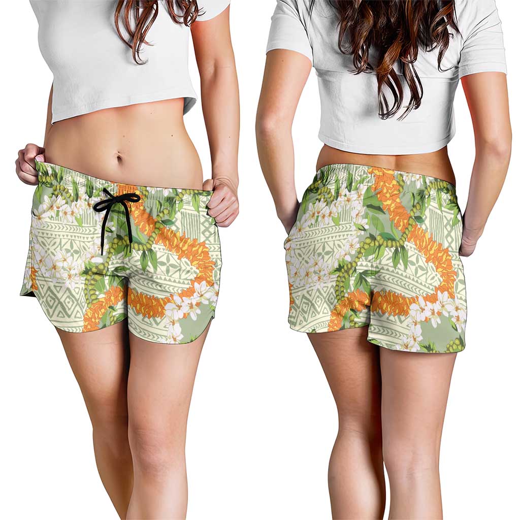 Aloha Festive Hawaii Shorts for Women Mokihana - Maile Leis in Muted Summer - Polynesian Pride