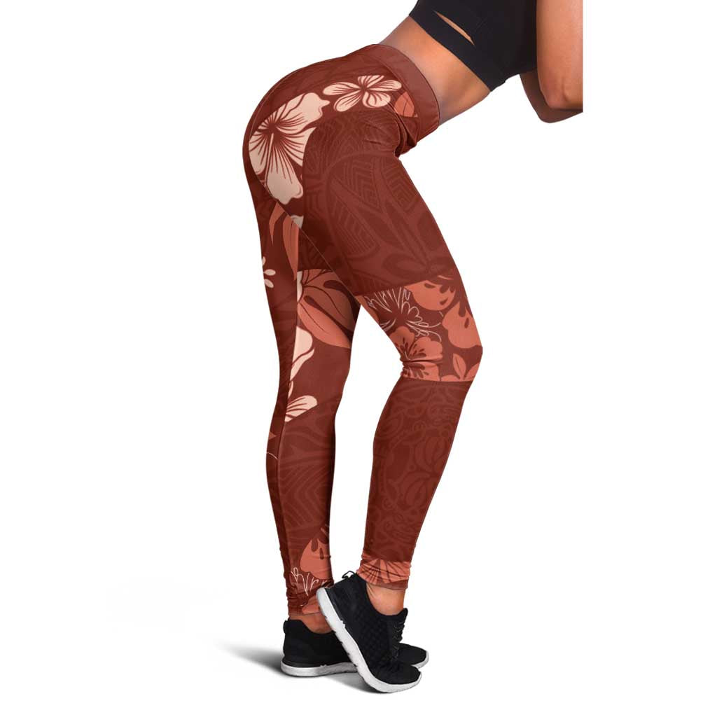 Aloha Hawaii Floral Tapa Leggings Patchwork Crimson - Polynesian Pride