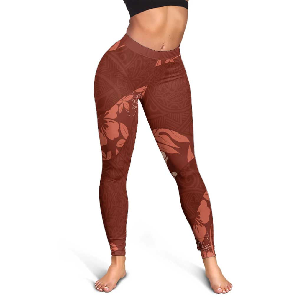 Aloha Hawaii Floral Tapa Leggings Patchwork Crimson - Polynesian Pride