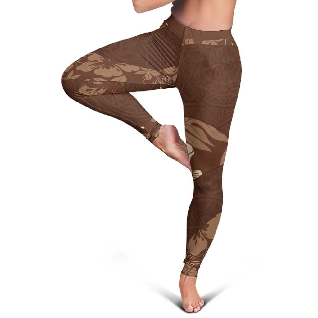 Aloha Hawaii Floral Tapa Leggings Patchwork Mocha - Polynesian Pride