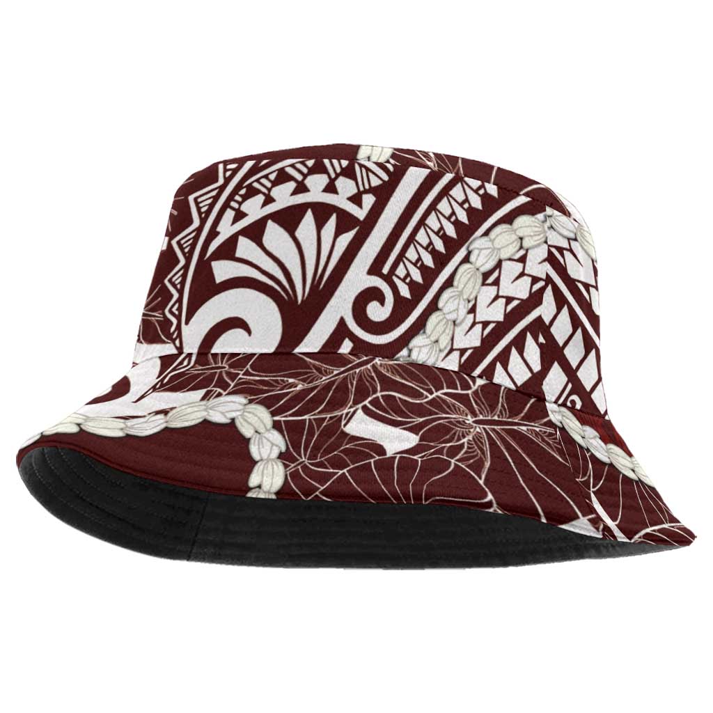 Aloha Hawaii Kalo Pikake Lei Bucket Hat Chest Tattoo Oxblood Hawaiian Pattern