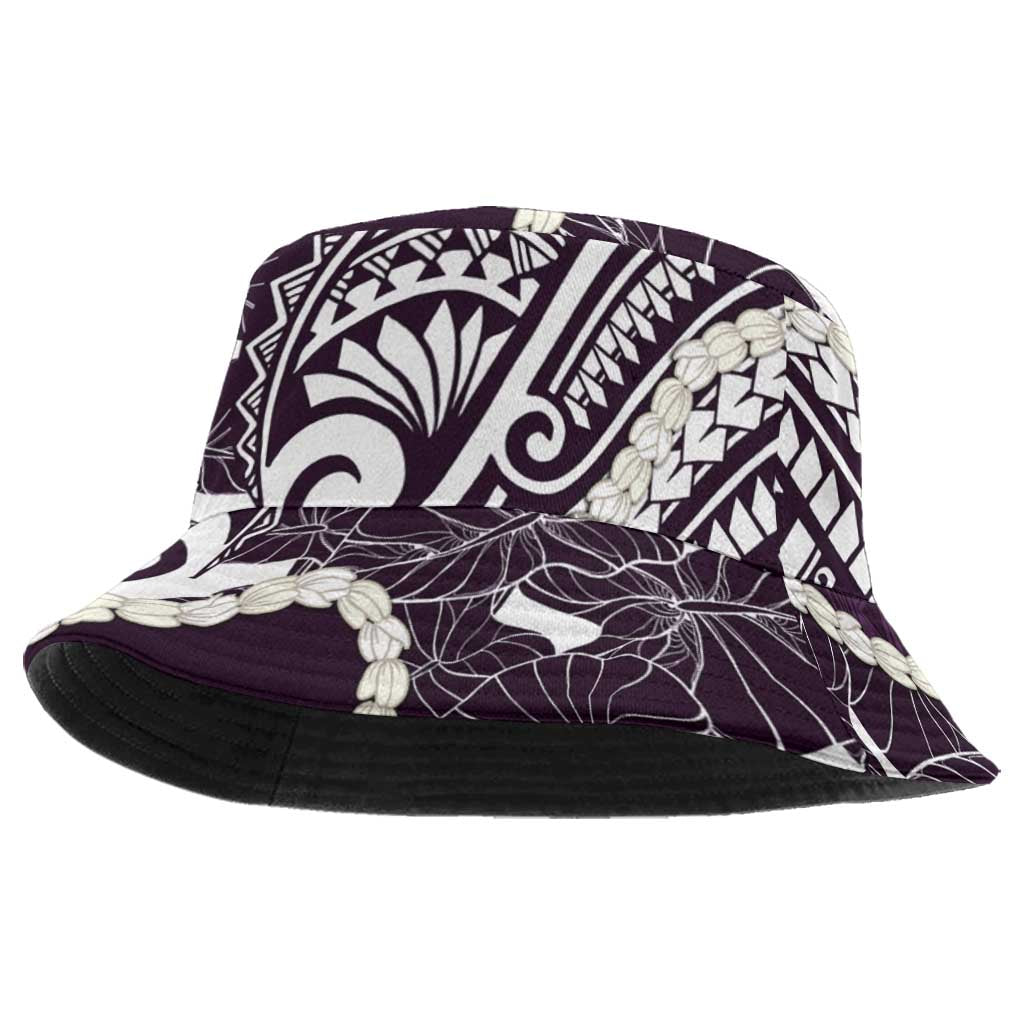 Aloha Hawaii Kalo Pikake Lei Bucket Hat Chest Tattoo Purple Hawaiian Pattern