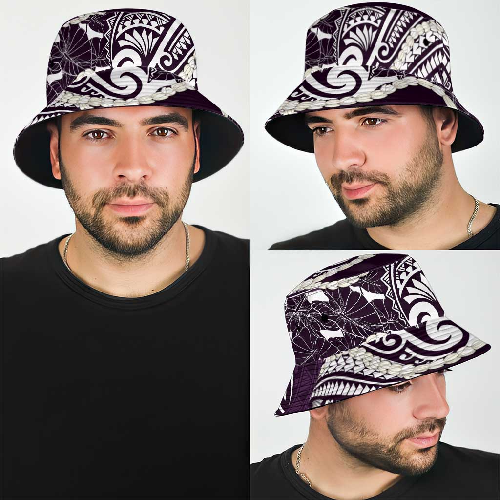Aloha Hawaii Kalo Pikake Lei Bucket Hat Chest Tattoo Purple Hawaiian Pattern