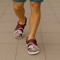 Aloha Hawaii Kalo Pikake Lei Clogs Shoes Chest Tattoo Oxblood Hawaiian Pattern