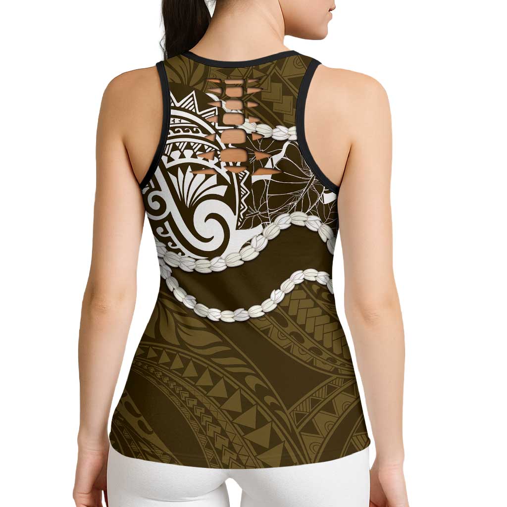 Aloha Hawaii Kalo Pikake Lei Hollow Tank Top Chest Tattoo Gold Hawaiian Pattern