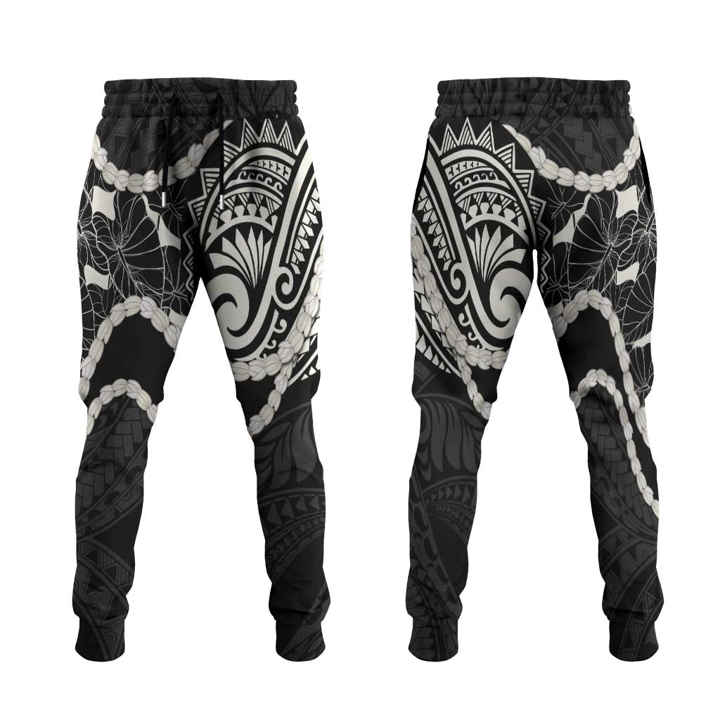 Aloha Hawaii Kalo Pikake Lei Jogger Pants Chest Tattoo Black Hawaiian Pattern LT14 Black - Polynesian Pride
