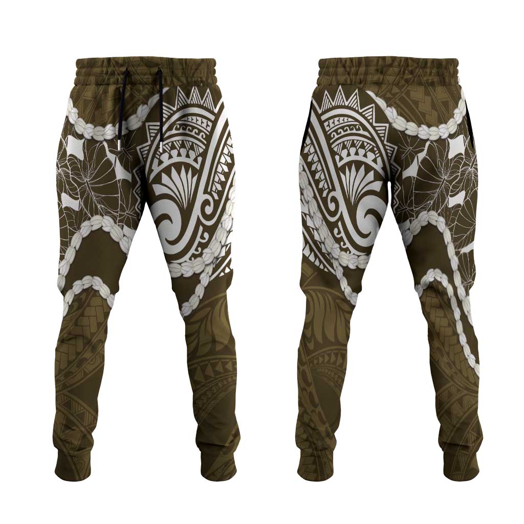 Aloha Hawaii Kalo Pikake Lei Jogger Pants Chest Tattoo Gold Hawaiian Pattern