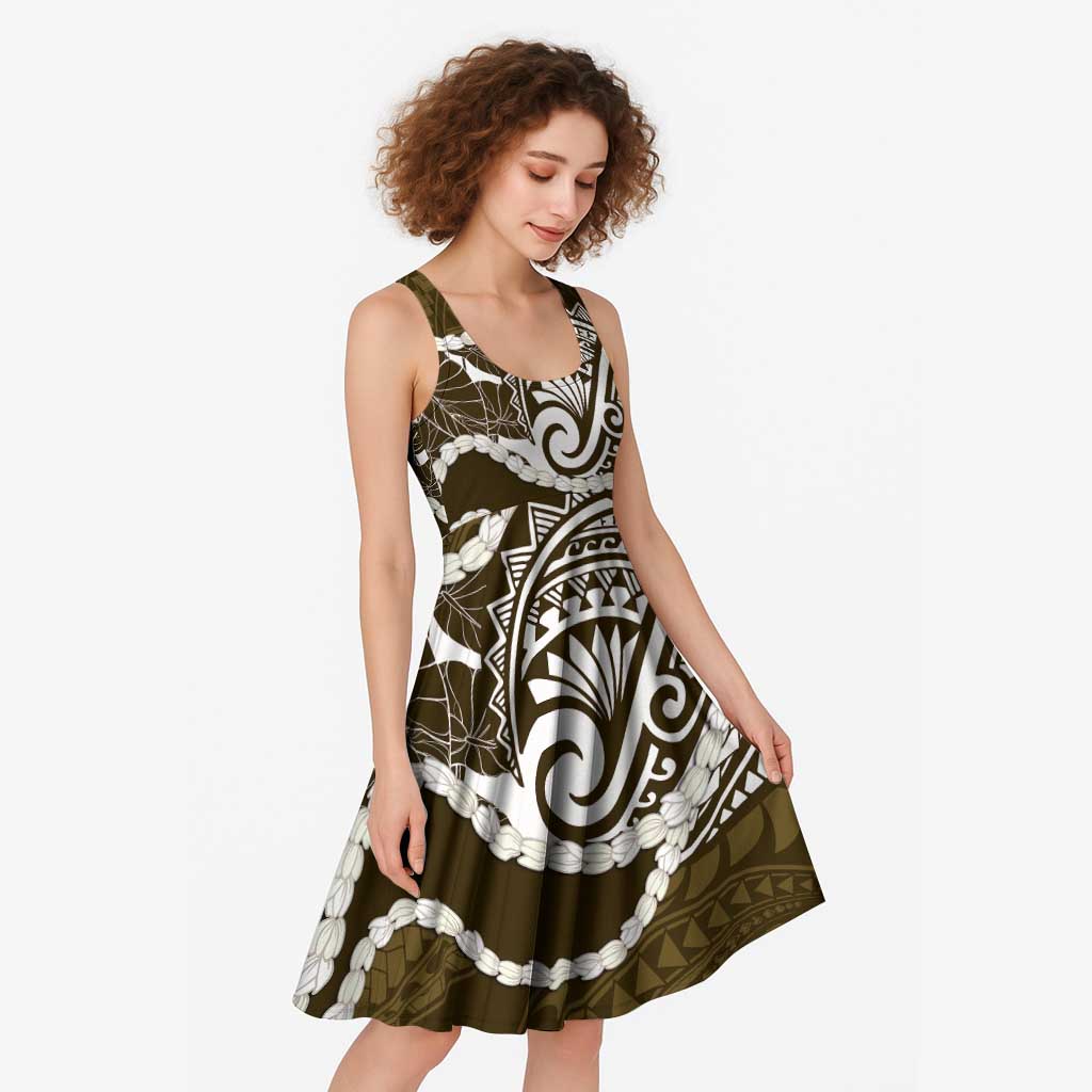 Aloha Hawaii Kalo Pikake Lei Midi Dress Chest Tattoo Gold Hawaiian Pattern