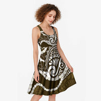 Aloha Hawaii Kalo Pikake Lei Midi Dress Chest Tattoo Gold Hawaiian Pattern