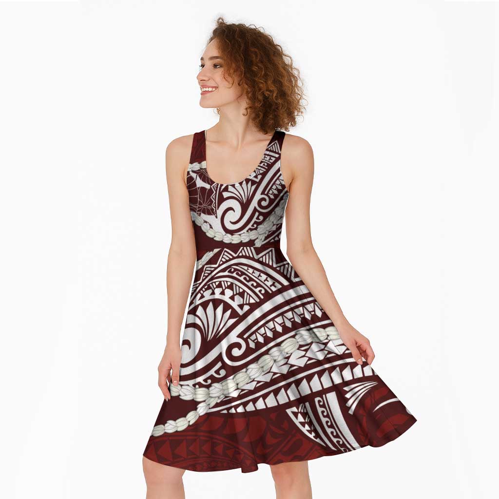 Aloha Hawaii Kalo Pikake Lei Midi Dress Chest Tattoo Oxblood Hawaiian Pattern LT14 - Polynesian Pride