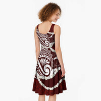 Aloha Hawaii Kalo Pikake Lei Midi Dress Chest Tattoo Oxblood Hawaiian Pattern LT14 - Polynesian Pride