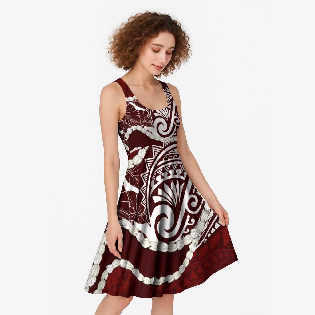 Aloha Hawaii Kalo Pikake Lei Midi Dress Chest Tattoo Oxblood Hawaiian Pattern LT14 - Polynesian Pride