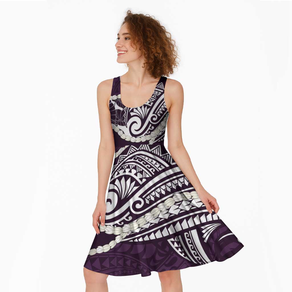 Aloha Hawaii Kalo Pikake Lei Midi Dress Chest Tattoo Purple Hawaiian Pattern