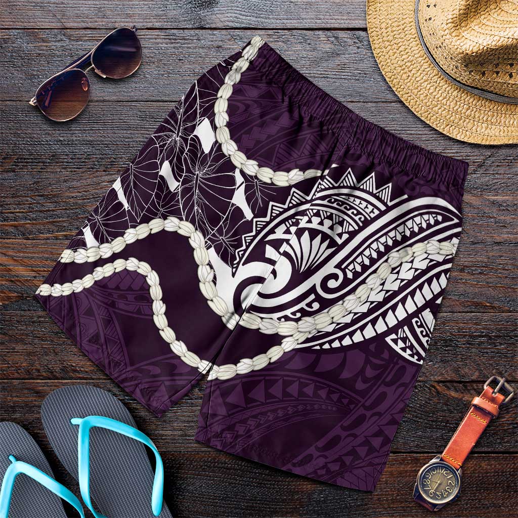 Aloha Hawaii Kalo Pikake Lei Shorts for Men Chest Tattoo Purple Hawaiian Pattern