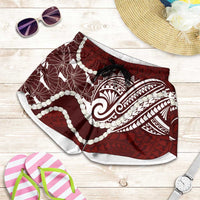 Aloha Hawaii Kalo Pikake Lei Shorts for Women Chest Tattoo Oxblood Hawaiian Pattern LT14 Oxblood - Polynesian Pride