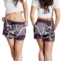 Aloha Hawaii Kalo Pikake Lei Shorts for Women Chest Tattoo Purple Hawaiian Pattern LT14 - Polynesian Pride
