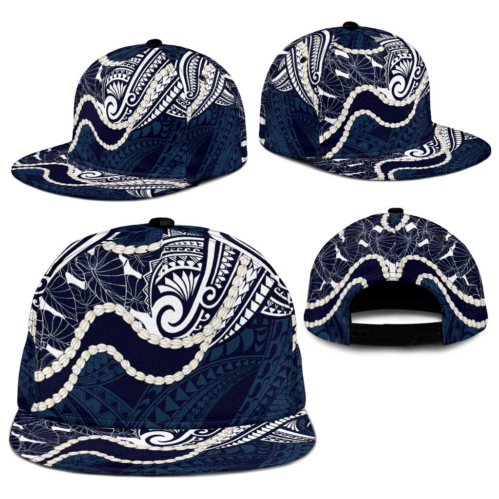 Aloha Hawaii Kalo Pikake Lei Snapback Cap Chest Tattoo Oxford Blue Hawaiian Pattern
