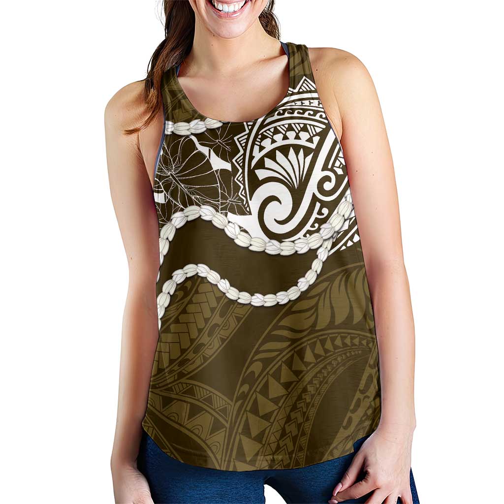 Aloha Hawaii Kalo Pikake Lei Women Racerback Tank Chest Tattoo Gold Hawaiian Pattern LT14 - Polynesian Pride