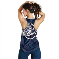 Aloha Hawaii Kalo Pikake Lei Women Racerback Tank Chest Tattoo Oxford Blue Hawaiian Pattern LT14 - Polynesian Pride