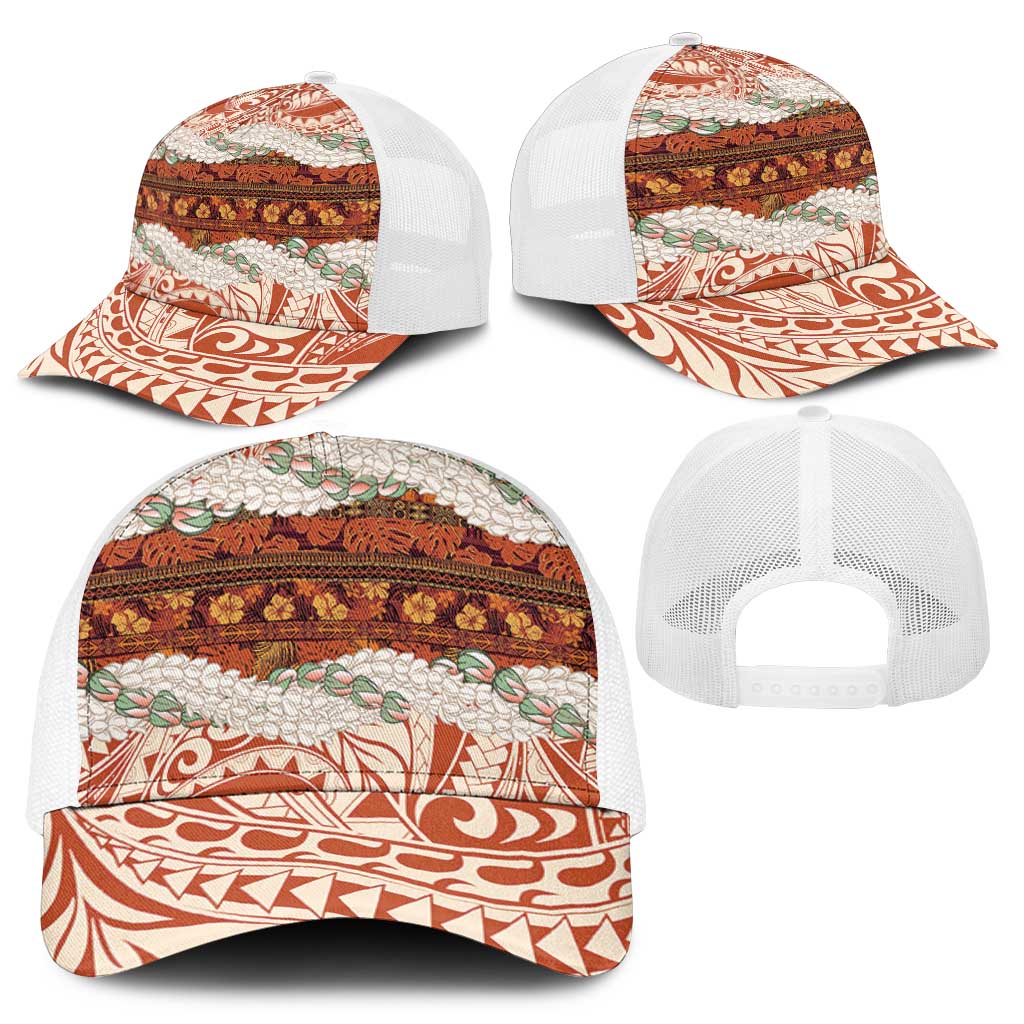 Aloha Hawaii Mikioi Lei Baseball Net Cap Cattail Red Tropical Flower Pattern - Polynesian Pride