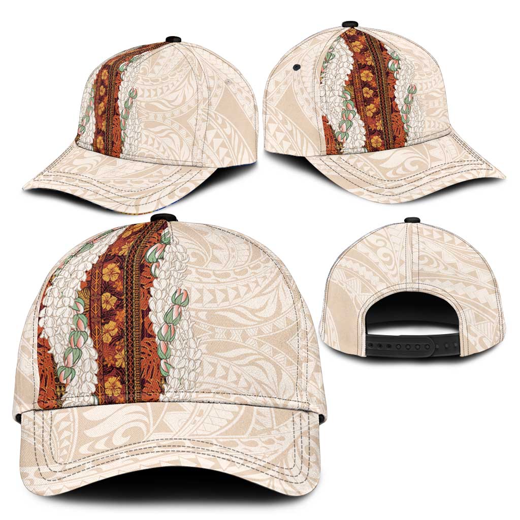 Aloha Hawaii Mikioi Lei Classic Cap Beige Tropical Flower Pattern - Polynesian Pride