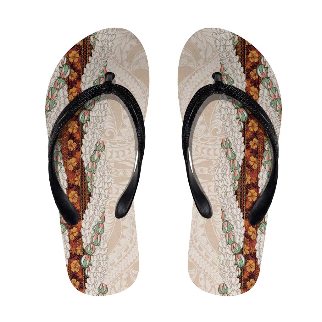 Aloha Hawaii Mikioi Lei Flip Flops Beige Tropical Flower Pattern LT14 Beige - Polynesian Pride
