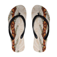 Aloha Hawaii Mikioi Lei Flip Flops Beige Tropical Flower Pattern LT14 Beige - Polynesian Pride