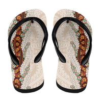Aloha Hawaii Mikioi Lei Flip Flops Beige Tropical Flower Pattern LT14 - Polynesian Pride