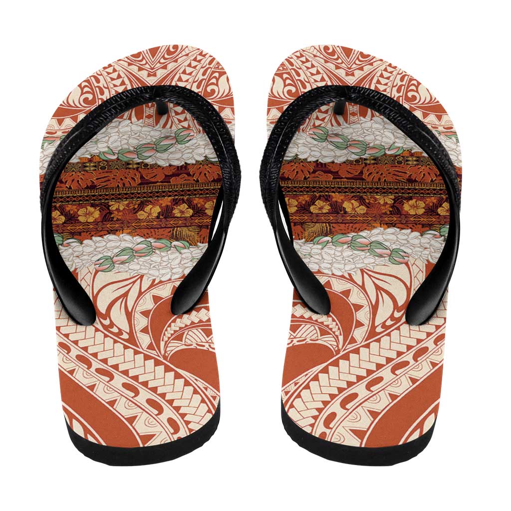 Aloha Hawaii Mikioi Lei Flip Flops Cattail Red Tropical Flower Pattern LT14 - Polynesian Pride