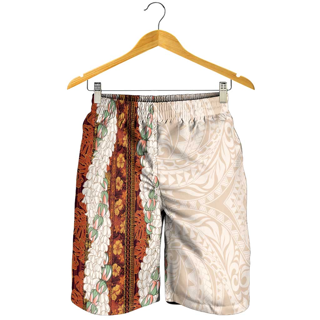 Aloha Hawaii Mikioi Lei Shorts for Men Beige Tropical Flower Pattern - Polynesian Pride