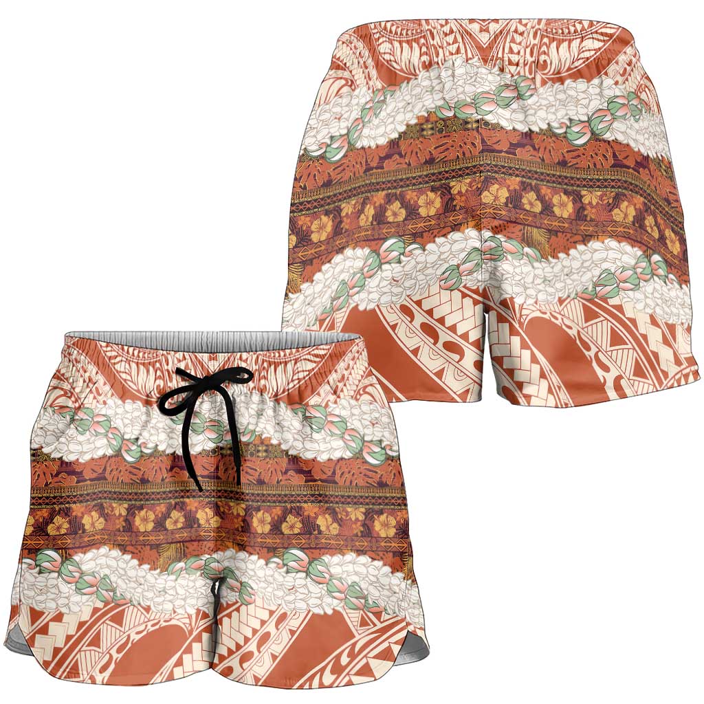 Aloha Hawaii Mikioi Lei Shorts for Women Cattail Red Tropical Flower Pattern - Polynesian Pride