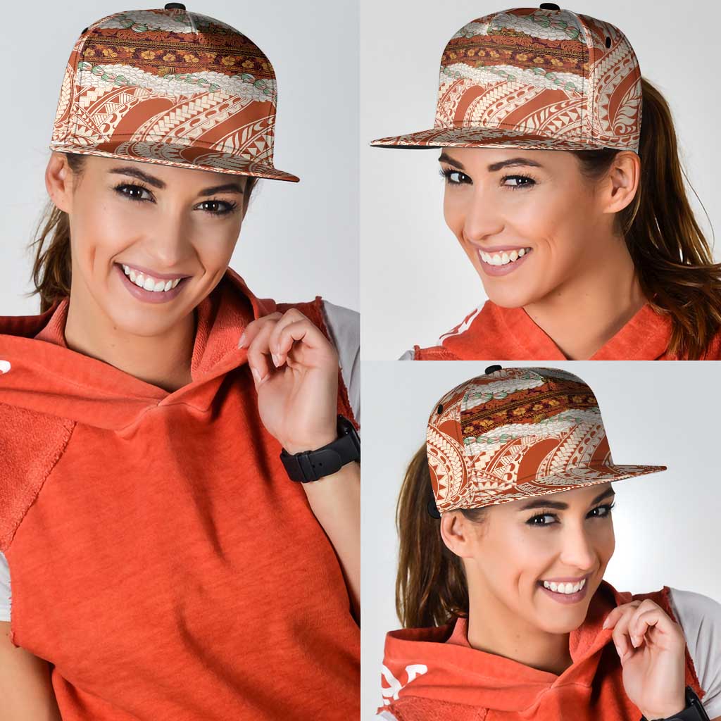 Aloha Hawaii Mikioi Lei Snapback Cap Cattail Red Tropical Flower Pattern - Polynesian Pride
