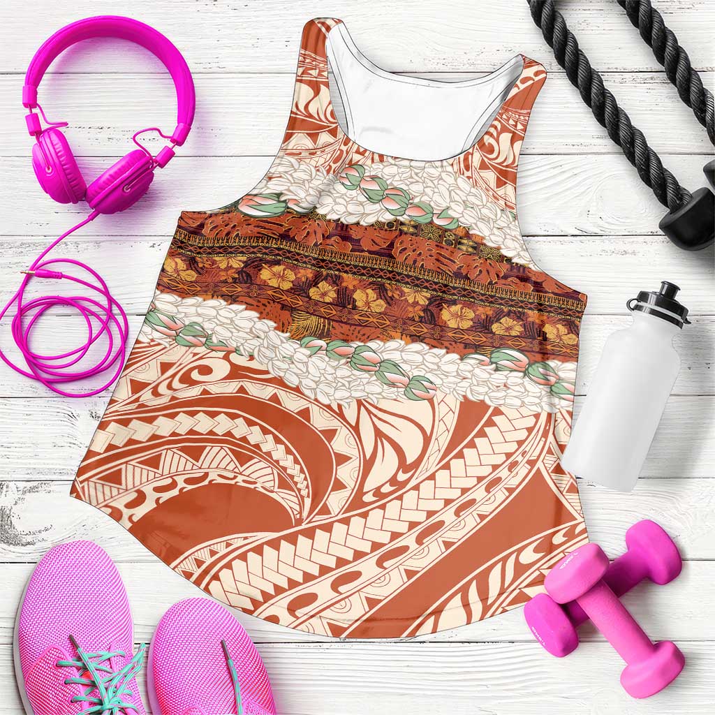 Aloha Hawaii Mikioi Lei Women Racerback Tank Cattail Red Tropical Flower Pattern - Polynesian Pride