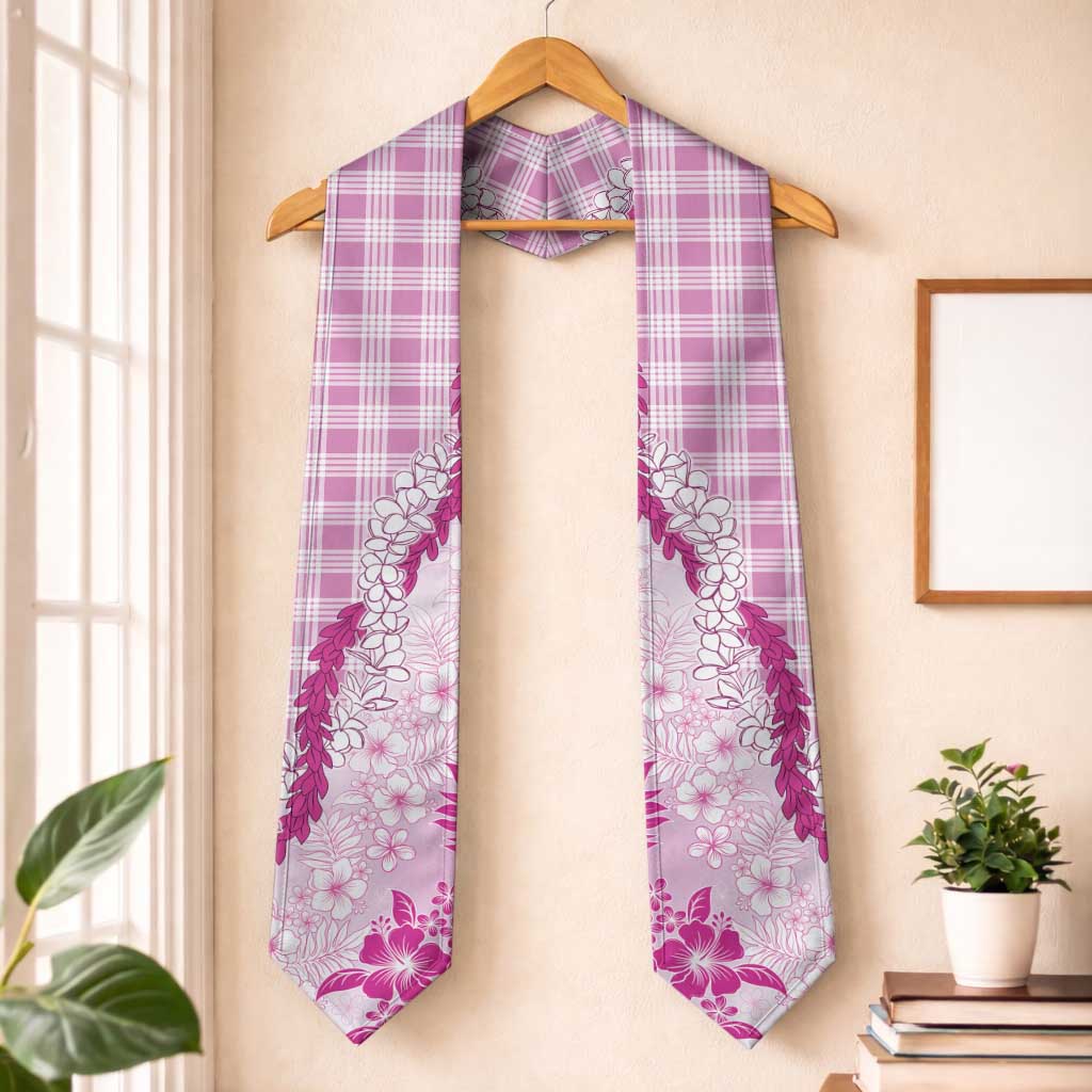 Aloha Hawaii Palaka Graduation Stole Pink Plumeria Lei