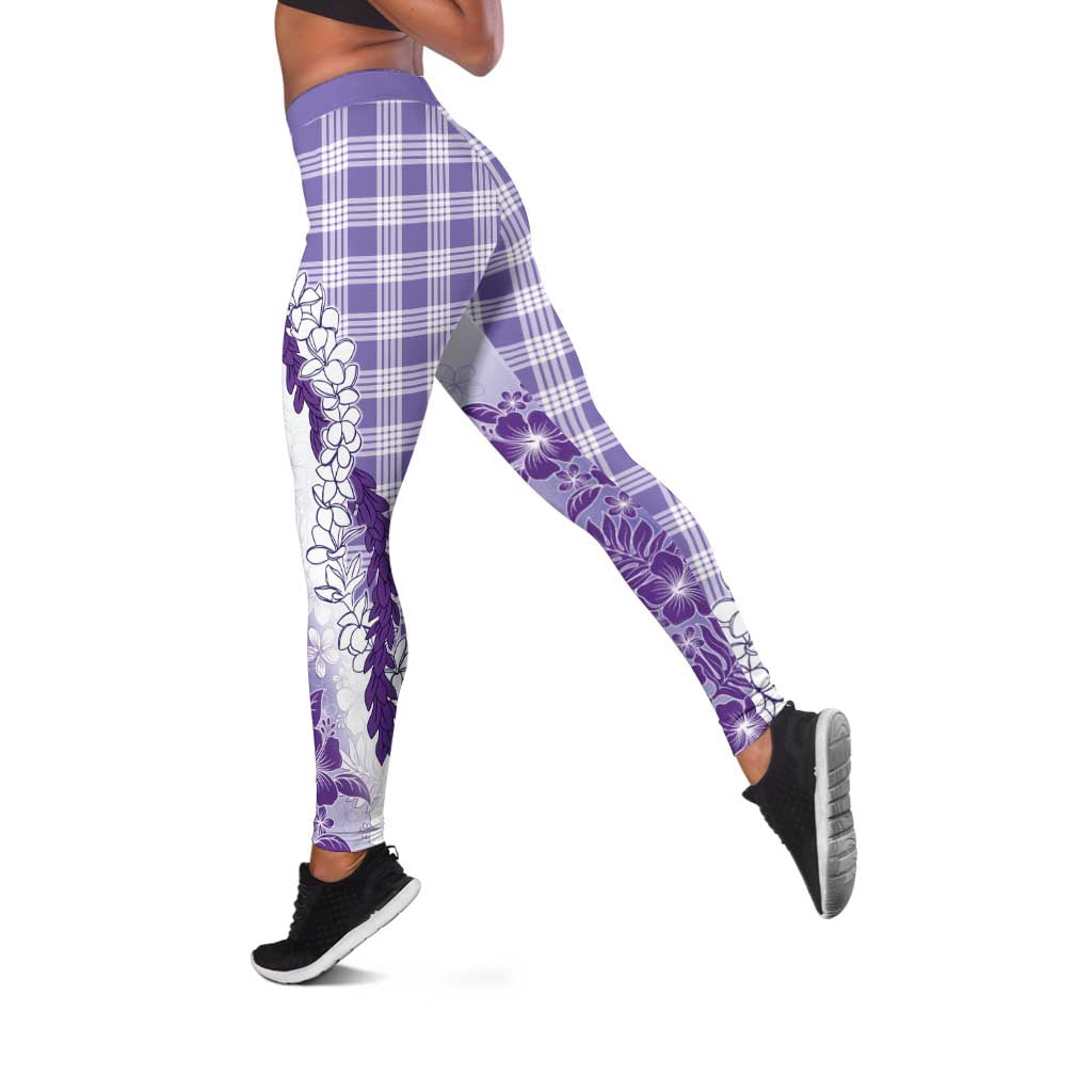 Aloha Hawaii Palaka Leggings Purple Plumeria Lei LT05 Purple - Polynesian Pride