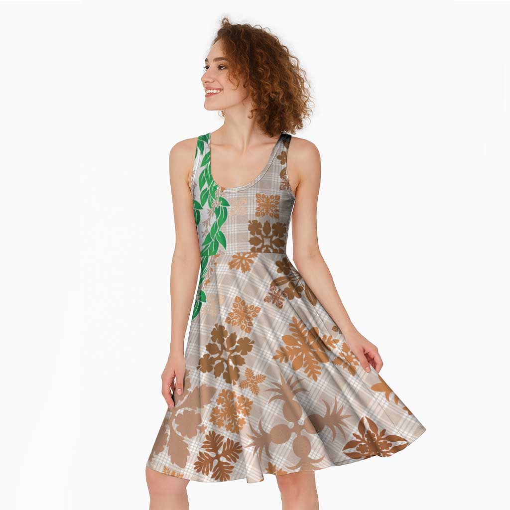 Aloha Hawaii Palaka Tuberose Lei Midi Dress Hawaiian Quilt Seamless Style - Polynesian Pride