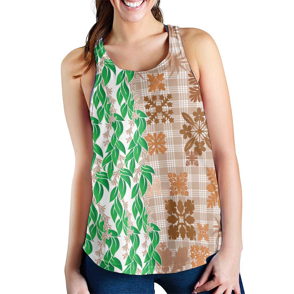 Aloha Hawaii Palaka Tuberose Lei Women Racerback Tank Hawaiian Quilt Seamless Style - Polynesian Pride