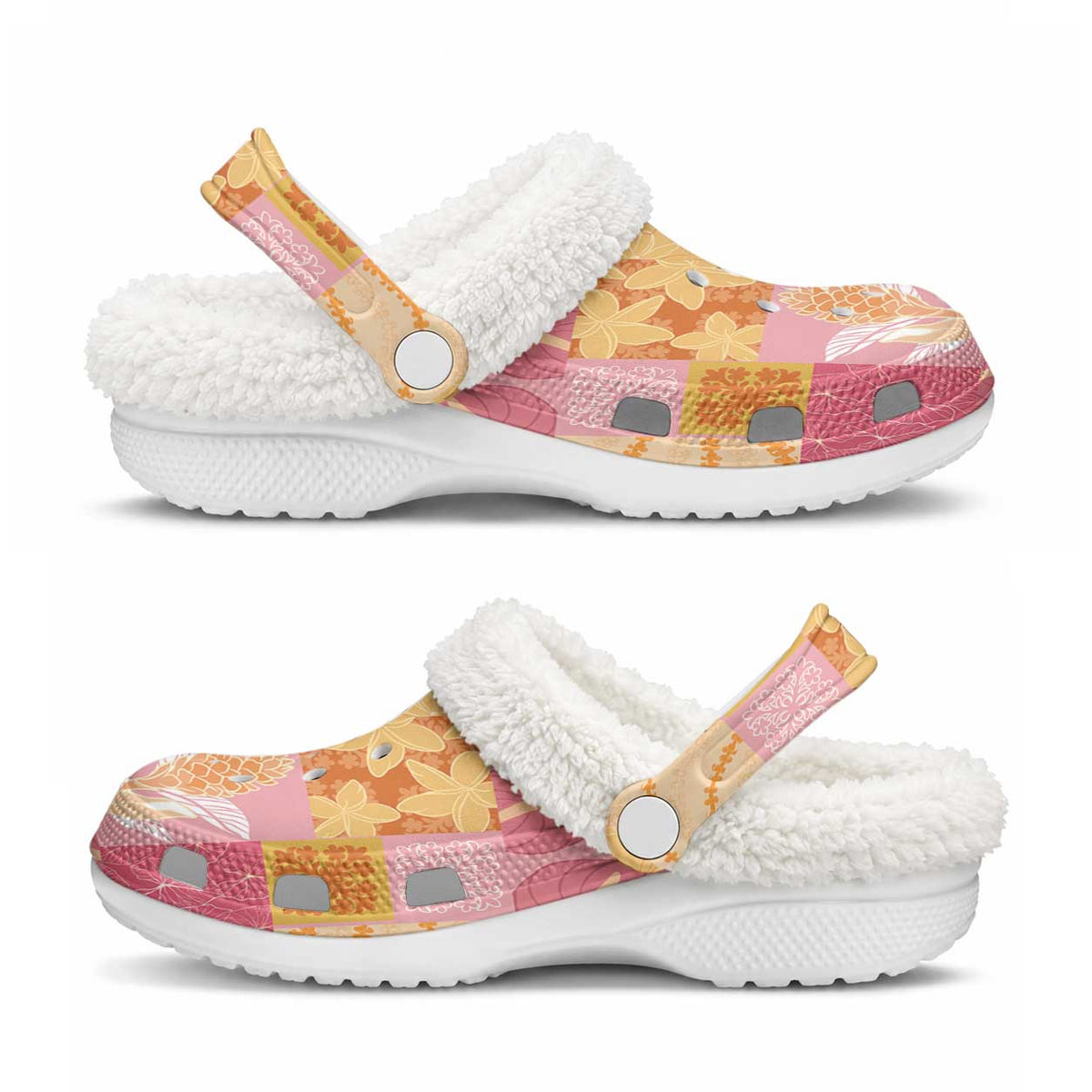 Aloha Hawaii Quilt Floral Patchwork Style Fleece Clogs LT14 - Polynesian Pride