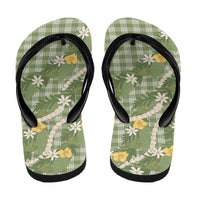 Aloha Puakenikeni Anthurium Pikake Lei Flip Flops Green Hawaiian Palaka Pattern LT9 - Polynesian Pride