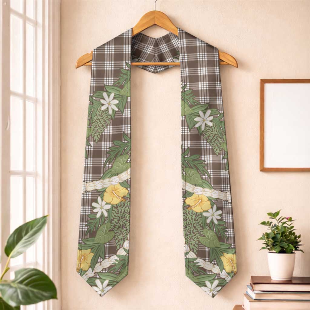 Aloha Puakenikeni Anthurium Pikake Lei Graduation Stole Chocolate Hawaiian Palaka Pattern